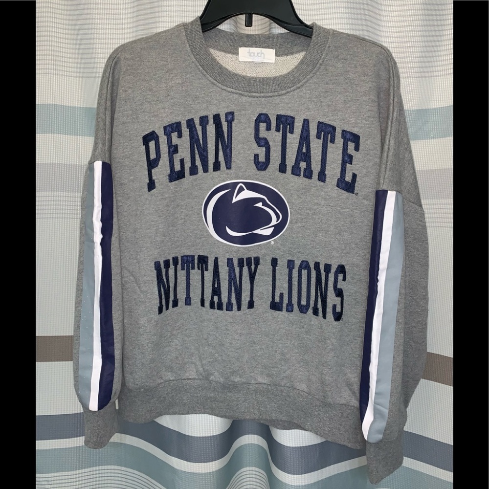 Touch Stadium Women’s Penn State Nittany Lions Gray Crewneck W/Striped Sleeves
